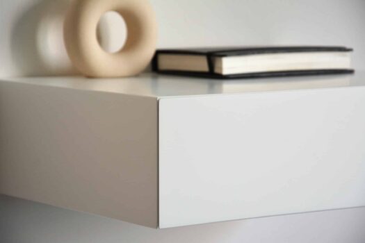 Minimalistischer schwebender Nachttisch Schublade in weißer Farbe Kanten