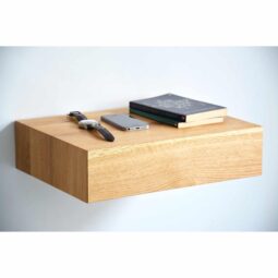 Schwebender Nachttisch aus Eiche minimalistisch mit Buch Handy