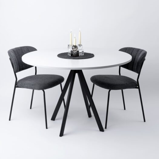 Alois runder Esstisch 110 cm hellgrau mit Sesseln